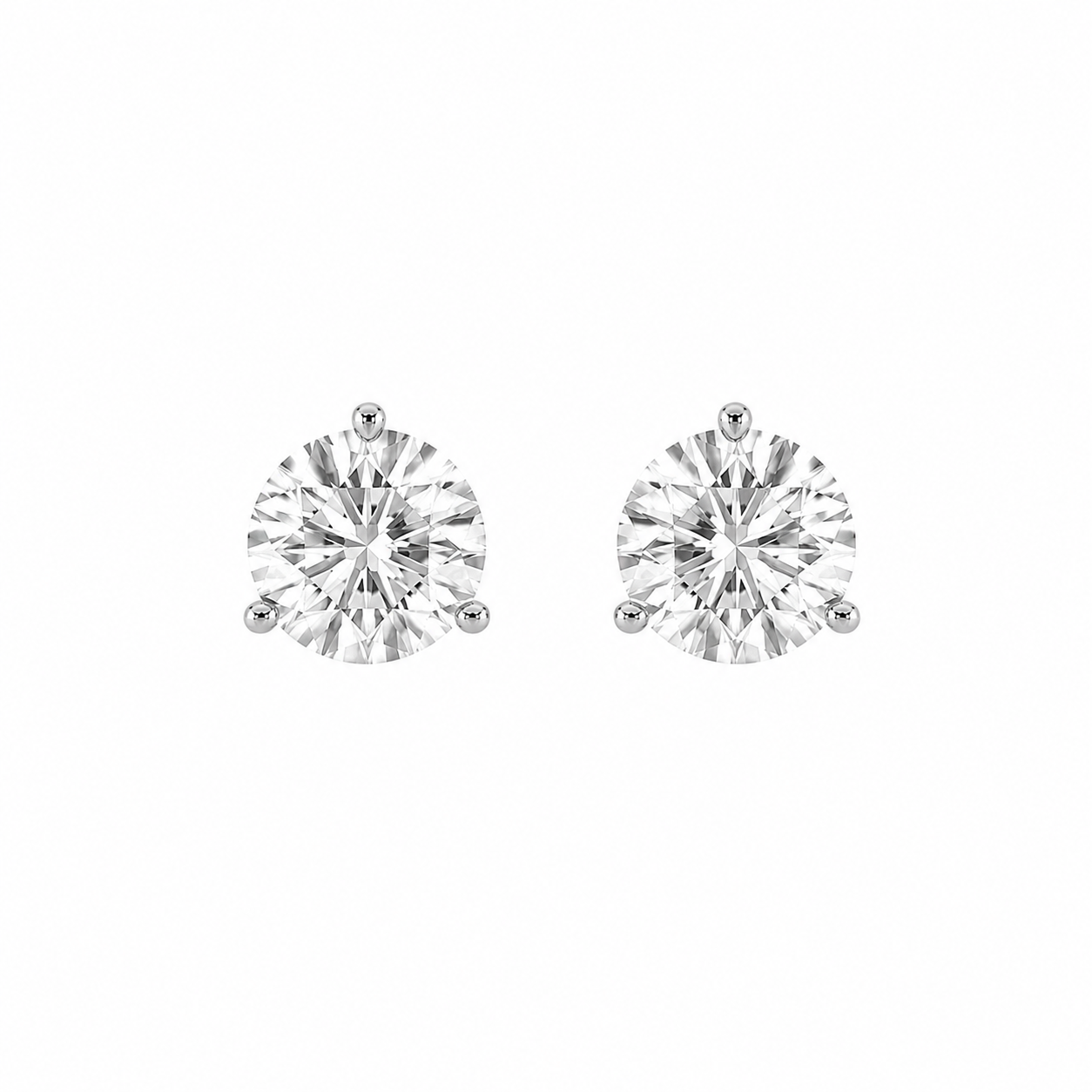 2.5 Carat Total (1.25 Carat Each) 3 Prong Martini Lab Diamond Studs